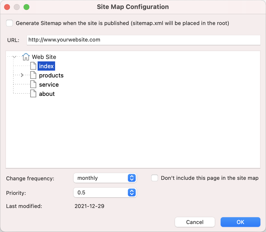 Sitemap properties